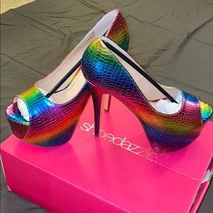 Shoe Dazzle Rainbow Platform Peep-Toe Pumps